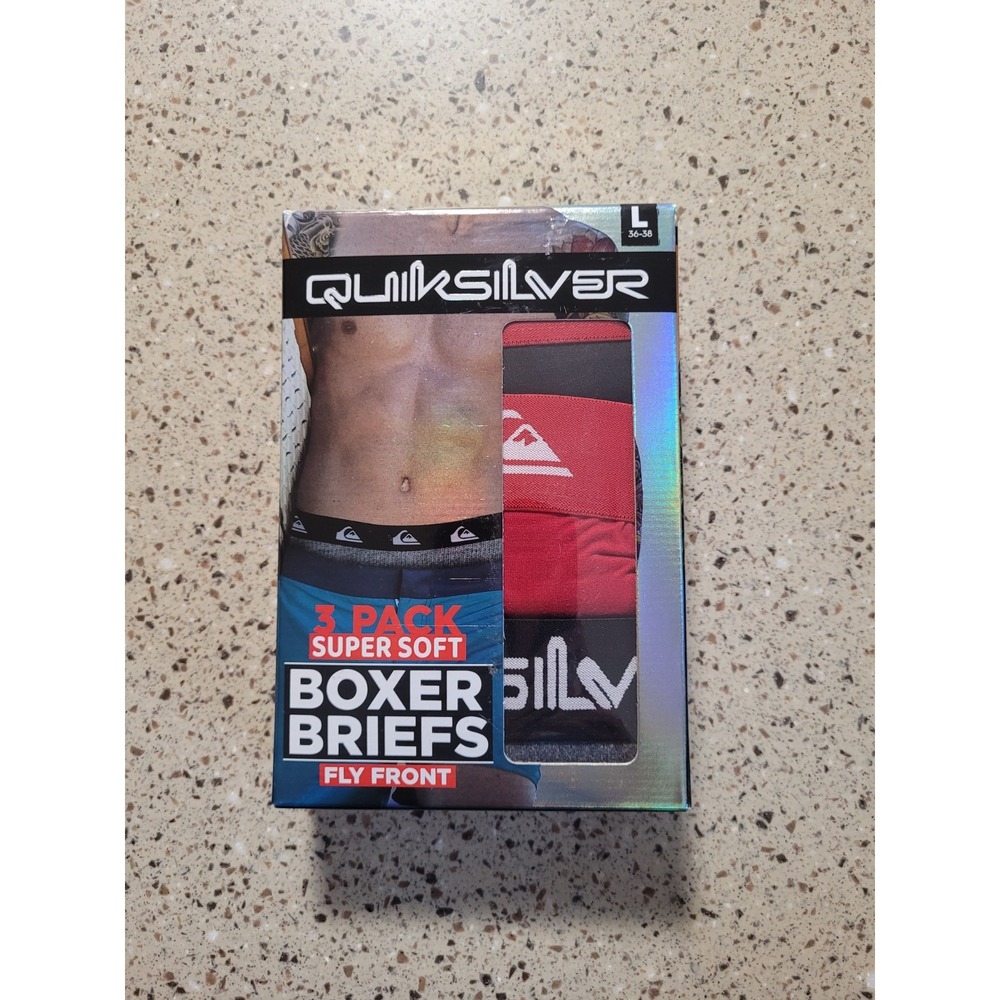 3-Pack Quiksilver Mens Large 36-38 Boxer Briefs Super Soft Fly Front 6" Inseam